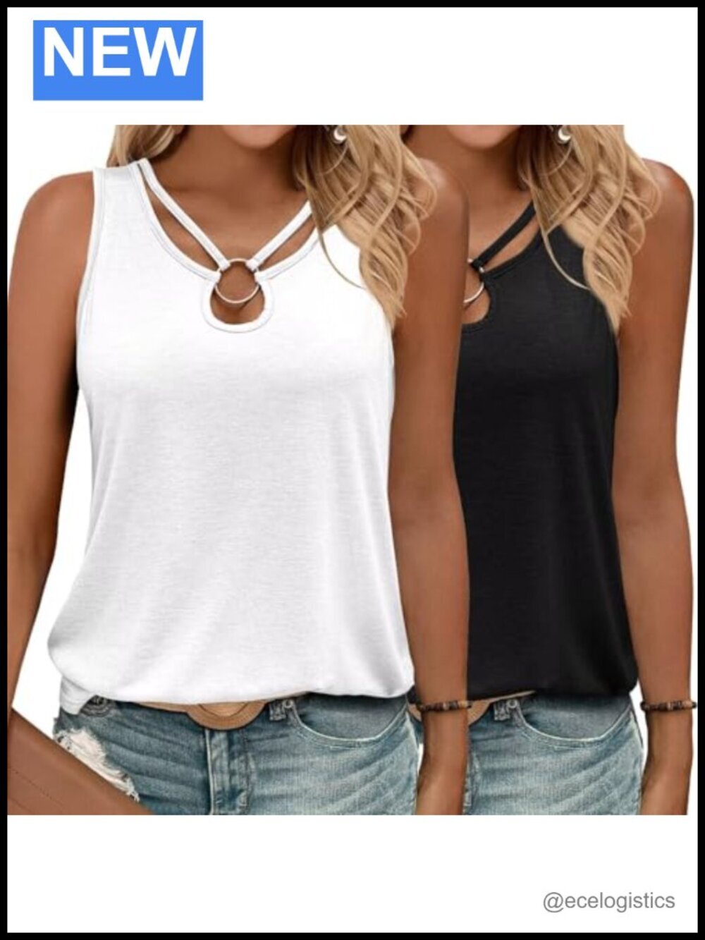 2 Pack Womens Keyhole Neck Sleeveless Crop Tank Tops Summer Cute Tees